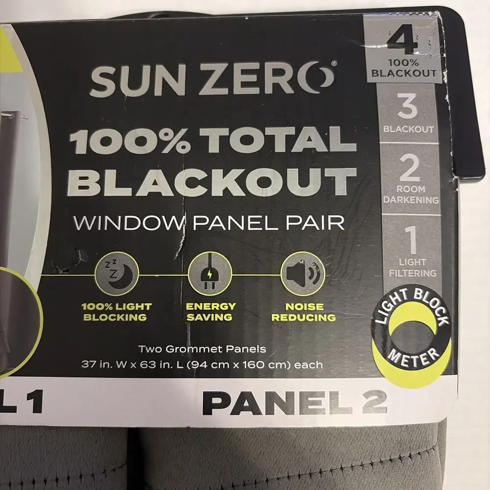 Sun Zero Gray Blackout Window Curtains 2 Panels with Grommets 37 x 63 Each NEW